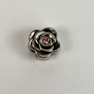 3/$20 Pink Stone Silver Flower Spacer Charm